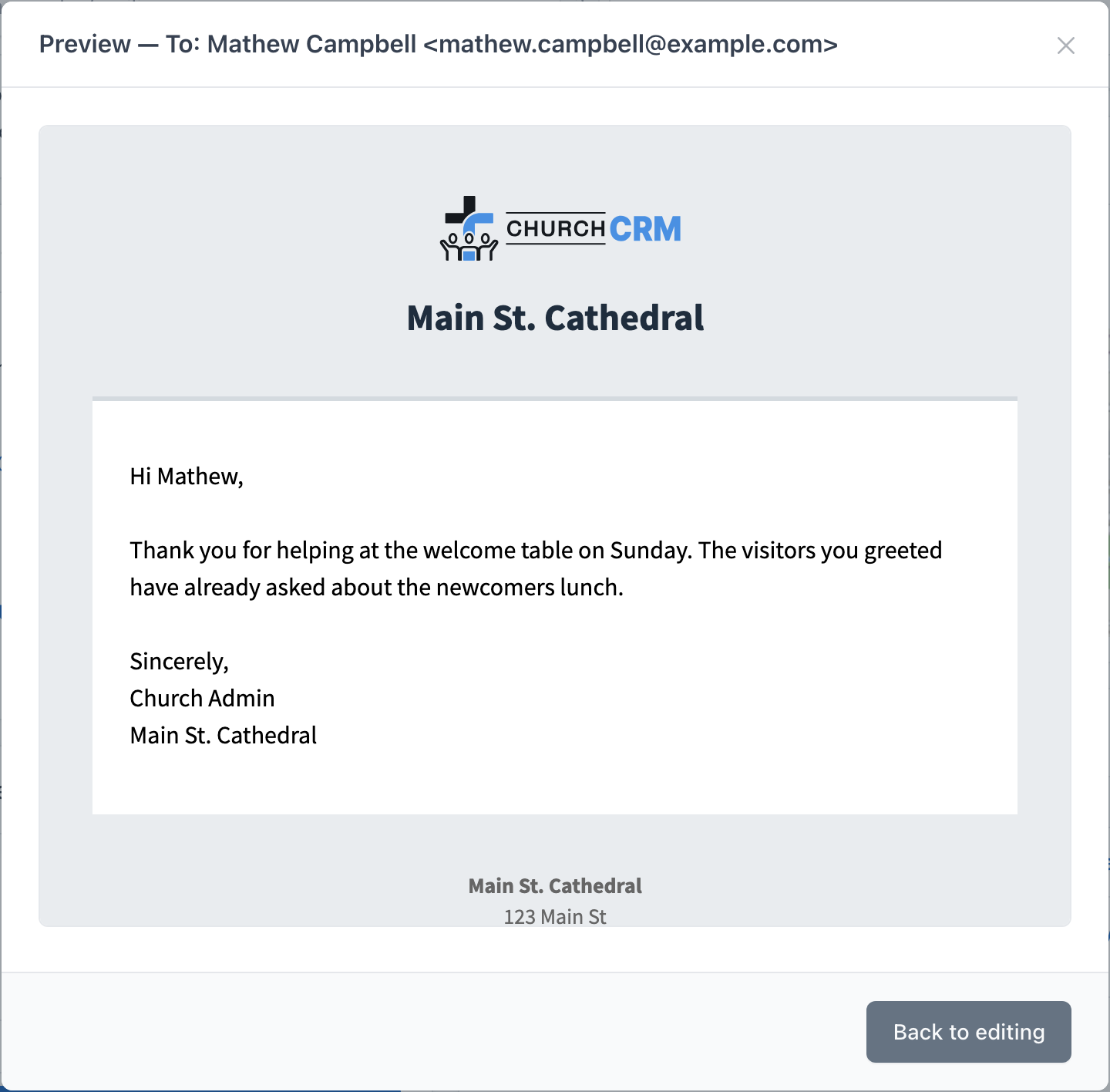 Preview of the message as it will arrive