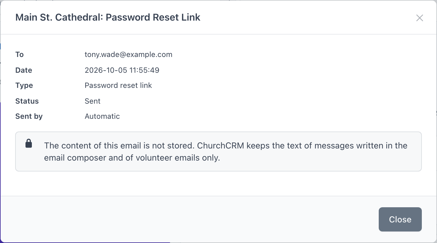 An account email in the history: the content is not stored