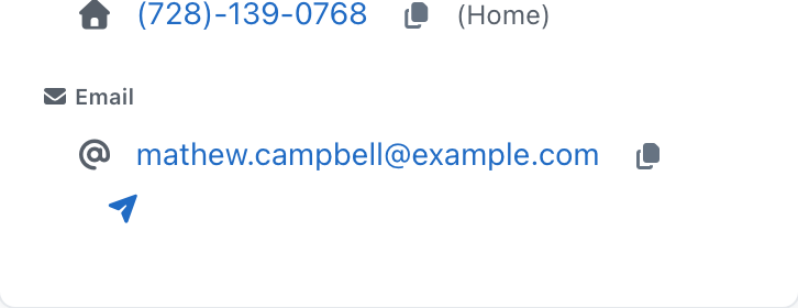 Paper-plane button next to the email address on the Person View