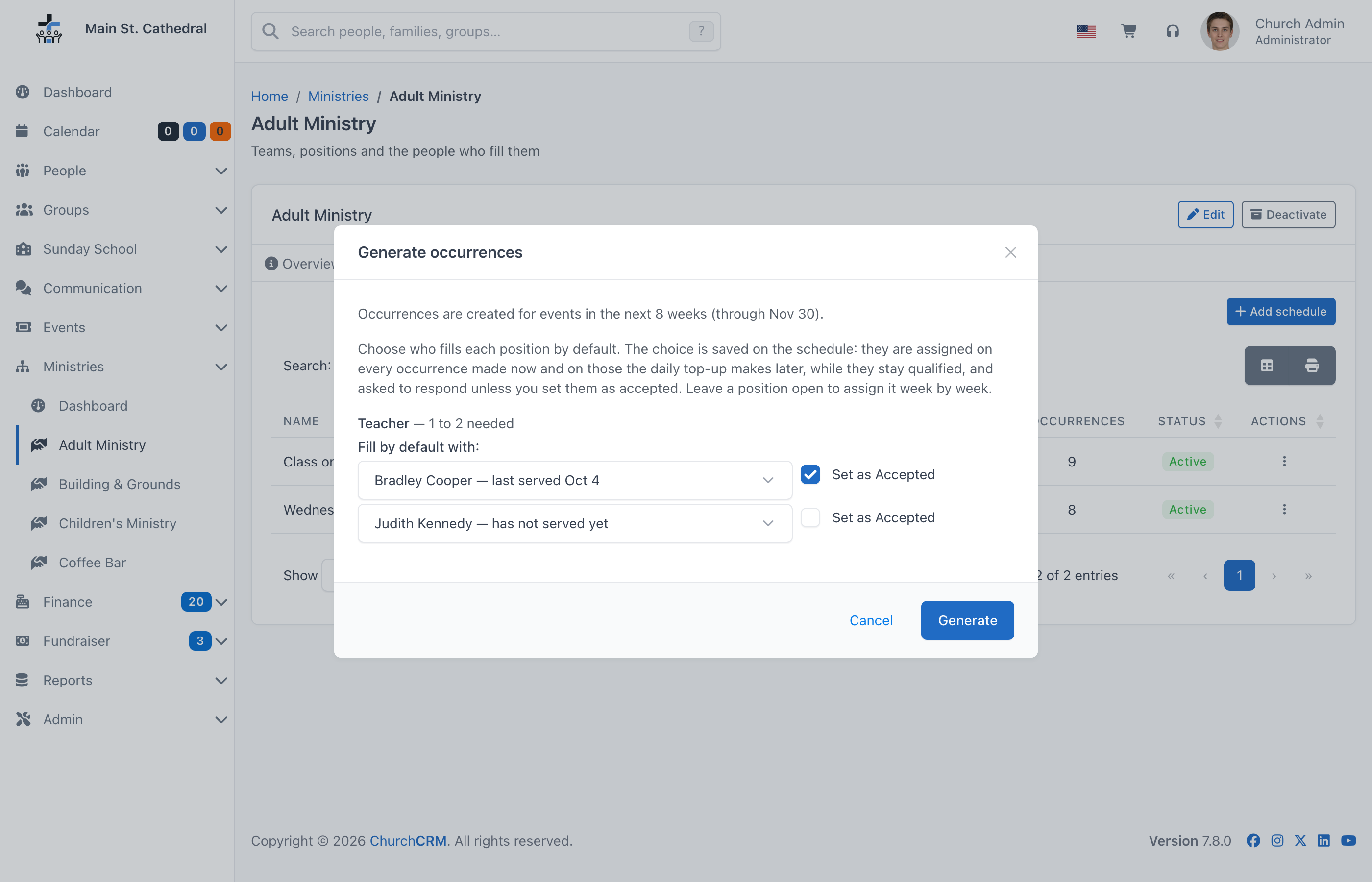 The Generate occurrences dialog