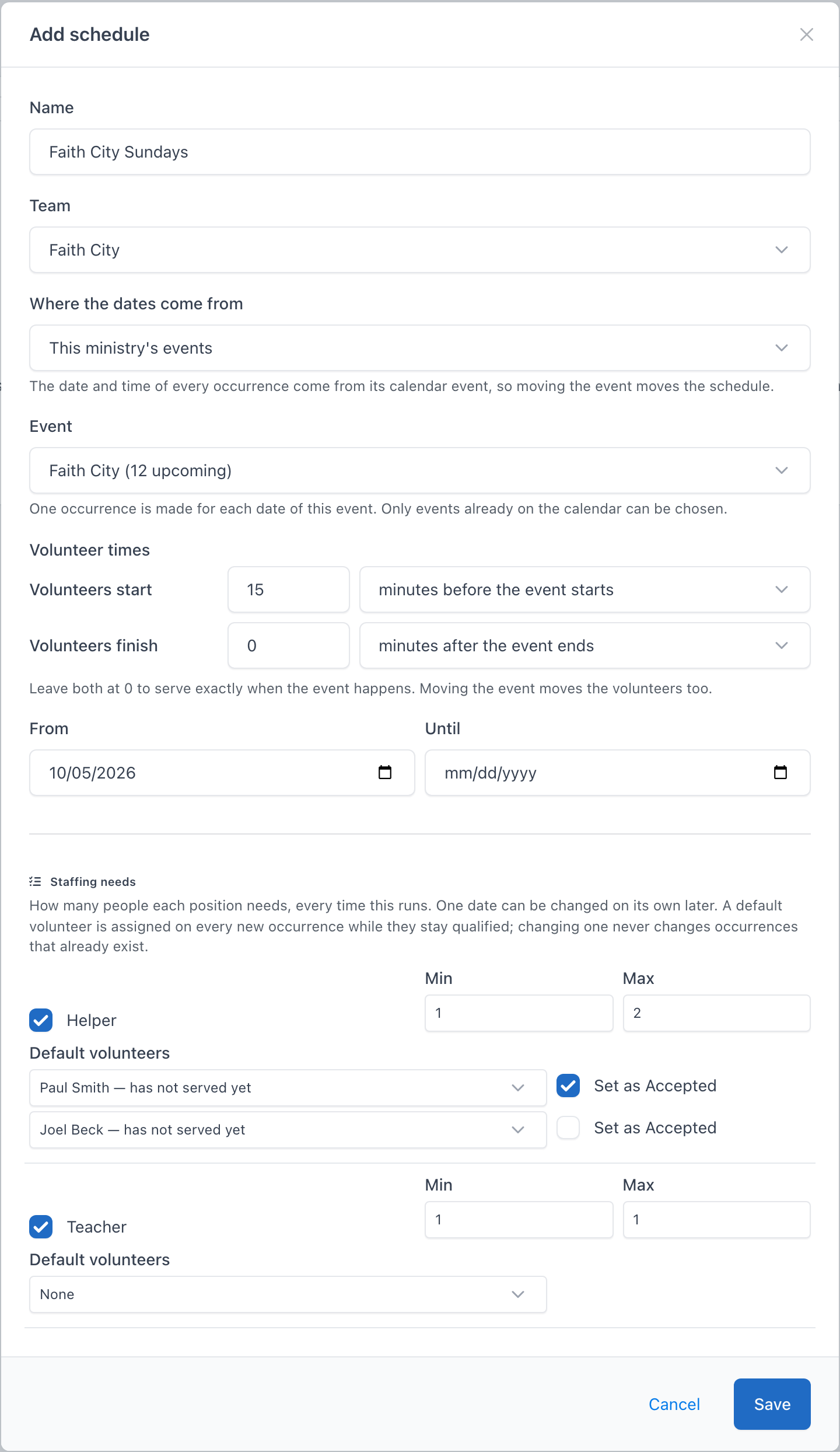 The Add schedule dialog
