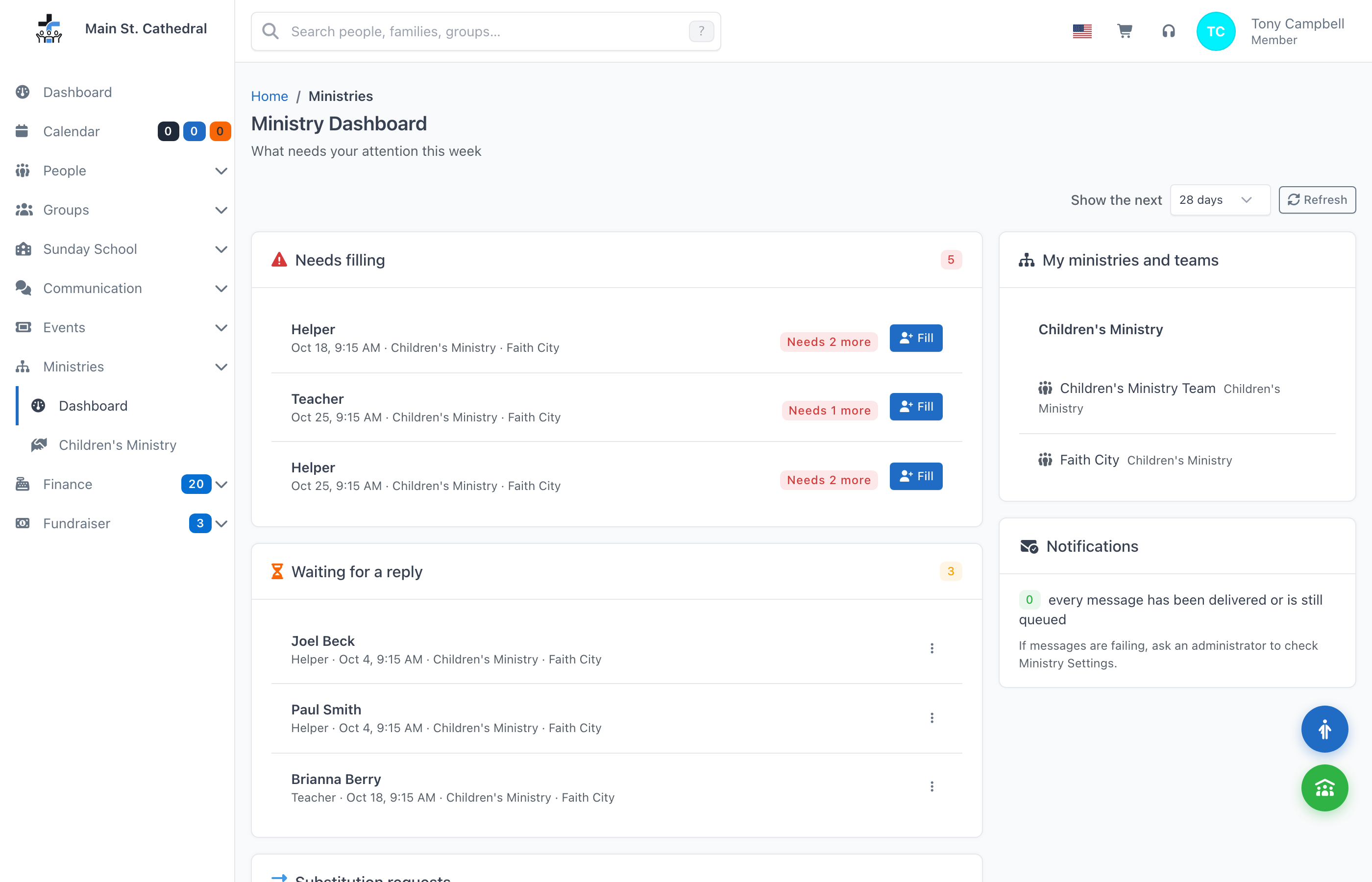The dashboard as a ministry coordinator