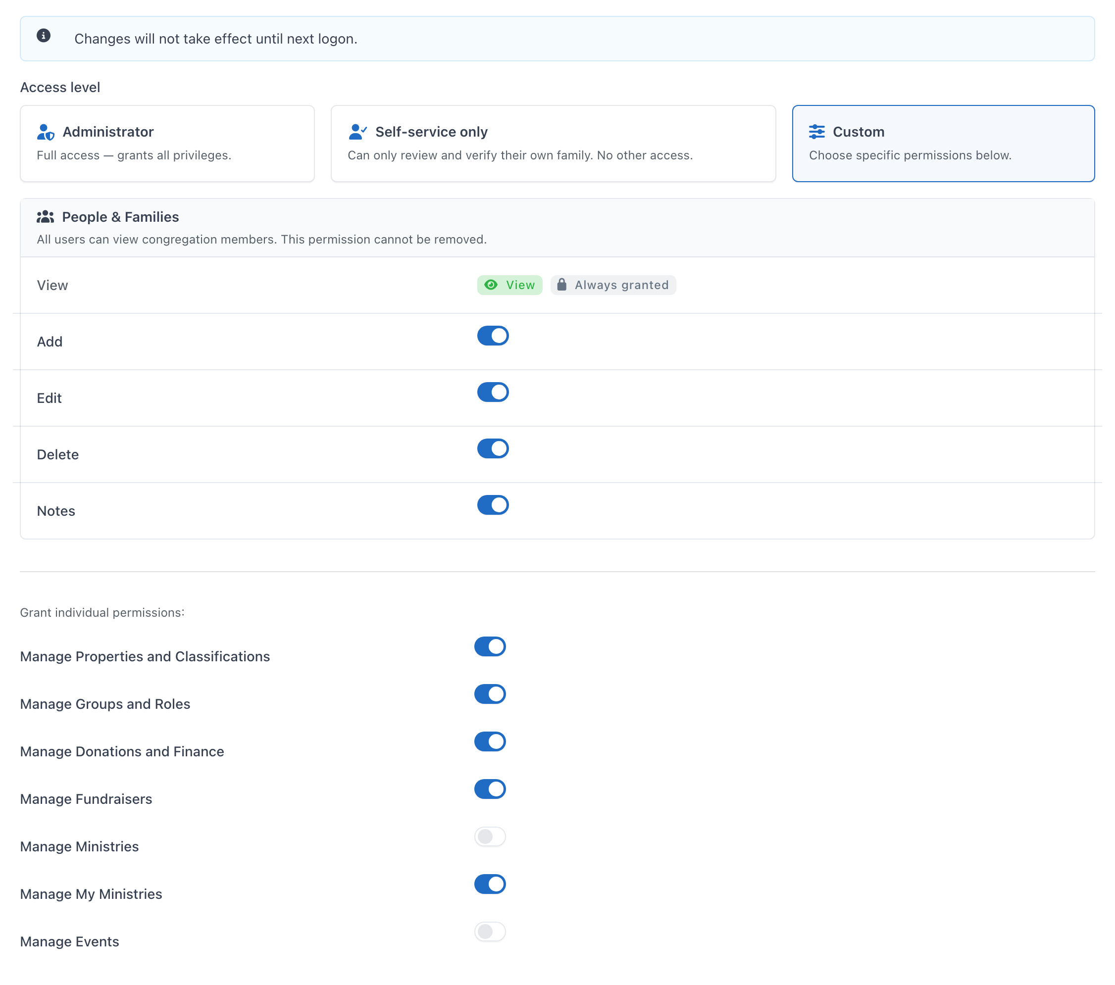 The two switches in the user editor